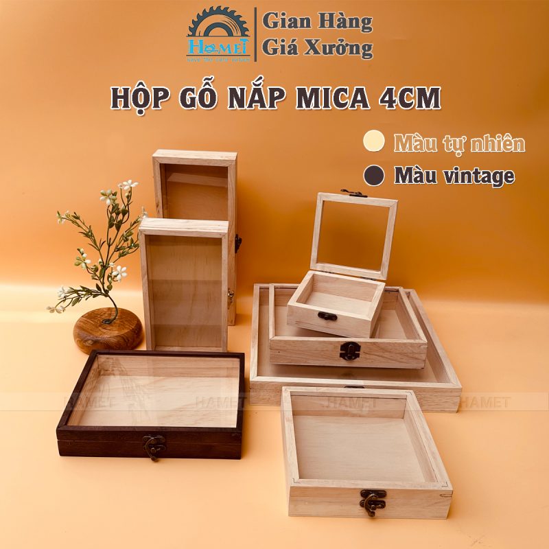 hộp gỗ nắp mở mica
