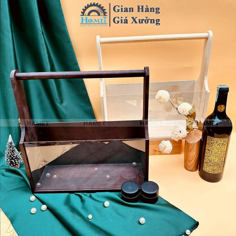 giỏ gỗ mặt mica