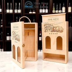hộp đựng rượu 2 chai họa tiết thùng rượu