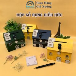 LỌ ĐIỀU ƯỚC BẰNG GỖ HINH NGÔI NHÀ XINH XẮN. HỘP GỖ CÓ KHÓA